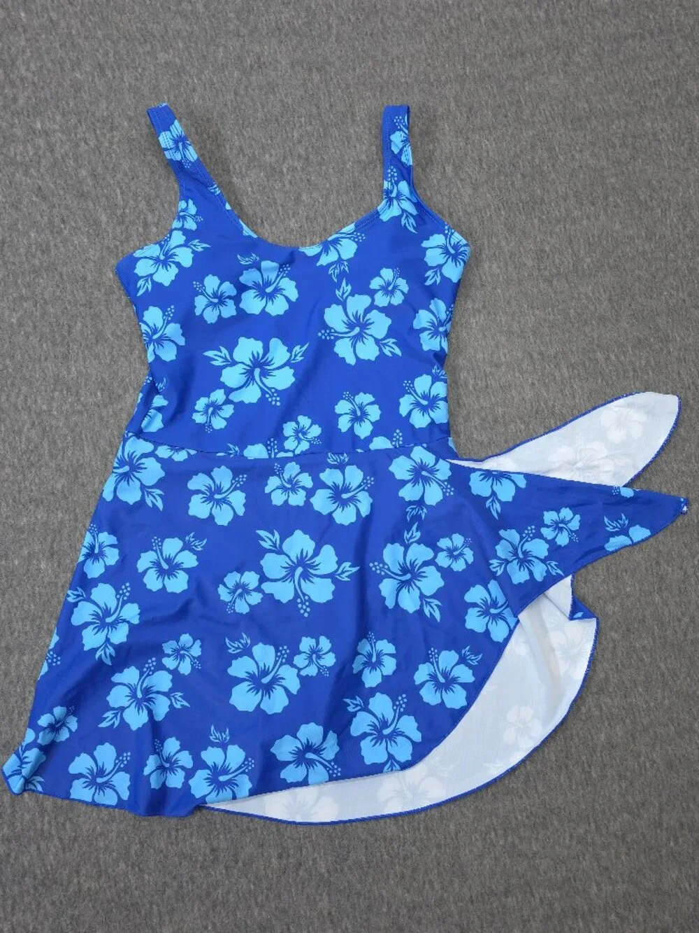 Blue Hibiscus Floral Swim Dress One Piece Swimsuit Womens M NWOT